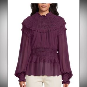 Farm Rio plum ruffled peplum Women's Top